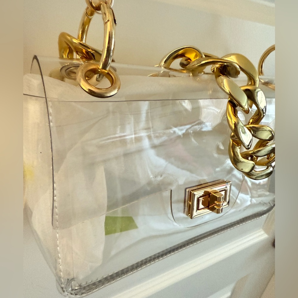 NWT Boutique CLEAR Shoulder Bag with chunky gold chain. - Picture 3 of 7